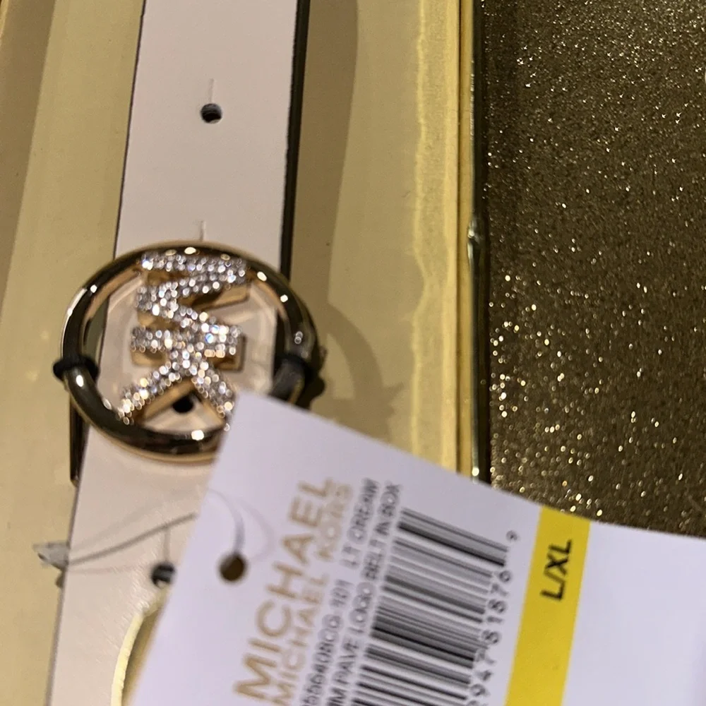 NIB Michael Kors  25MM REVERSIBLE Pave Logo Belt In Box SZ L/ XL BLING LOGO